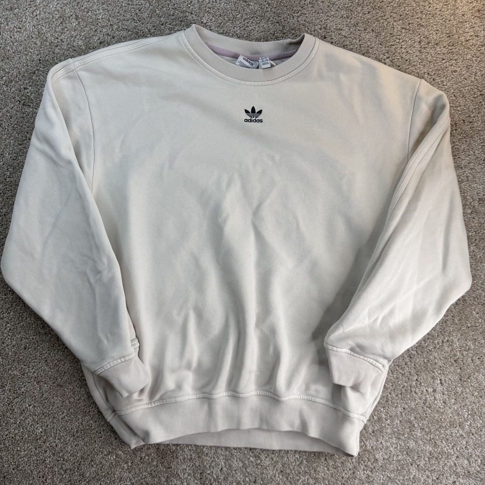 Adidas Sweatshirt Womens XS White Fleece Logo Crewneck Embroidered Pullover